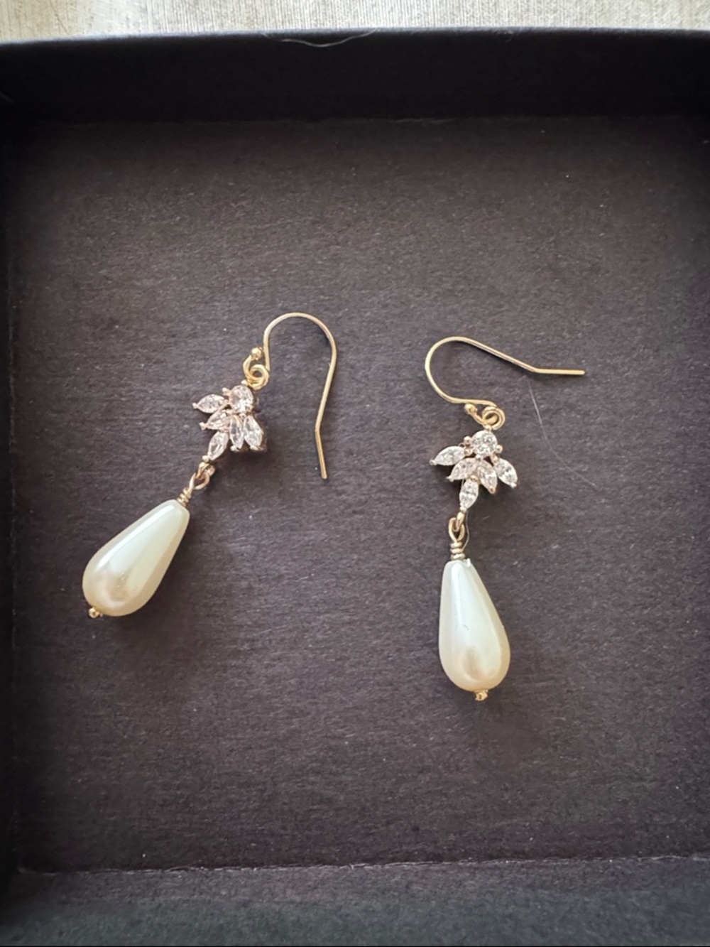 Gold Pearl Drop Earrings with Crystal Accent - Elegant Women’s Jewelry